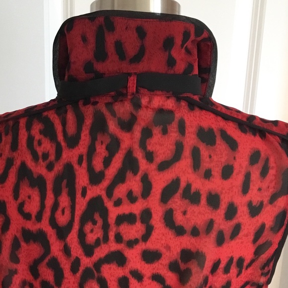 Forever21 Red Leopard Print Bow-Tie Sheer Blouse - Picture 8 of 8